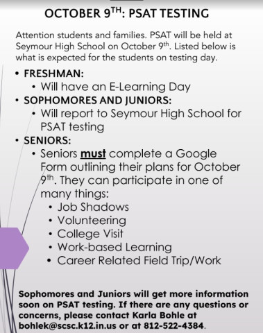 Important SHS Programming Changes for October 9th PSAT Administration